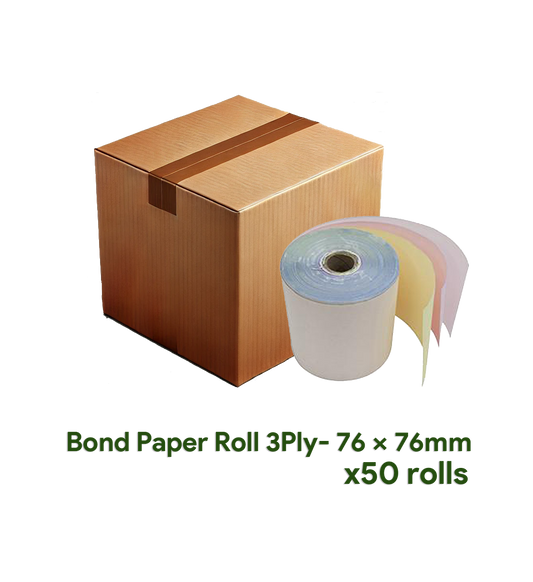 Bond paper Roll 3Ply - 76 x 76mm - Box of 50