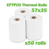 EFTPOS Thermal Paper Roll - 57 x 35mm - Box of 50